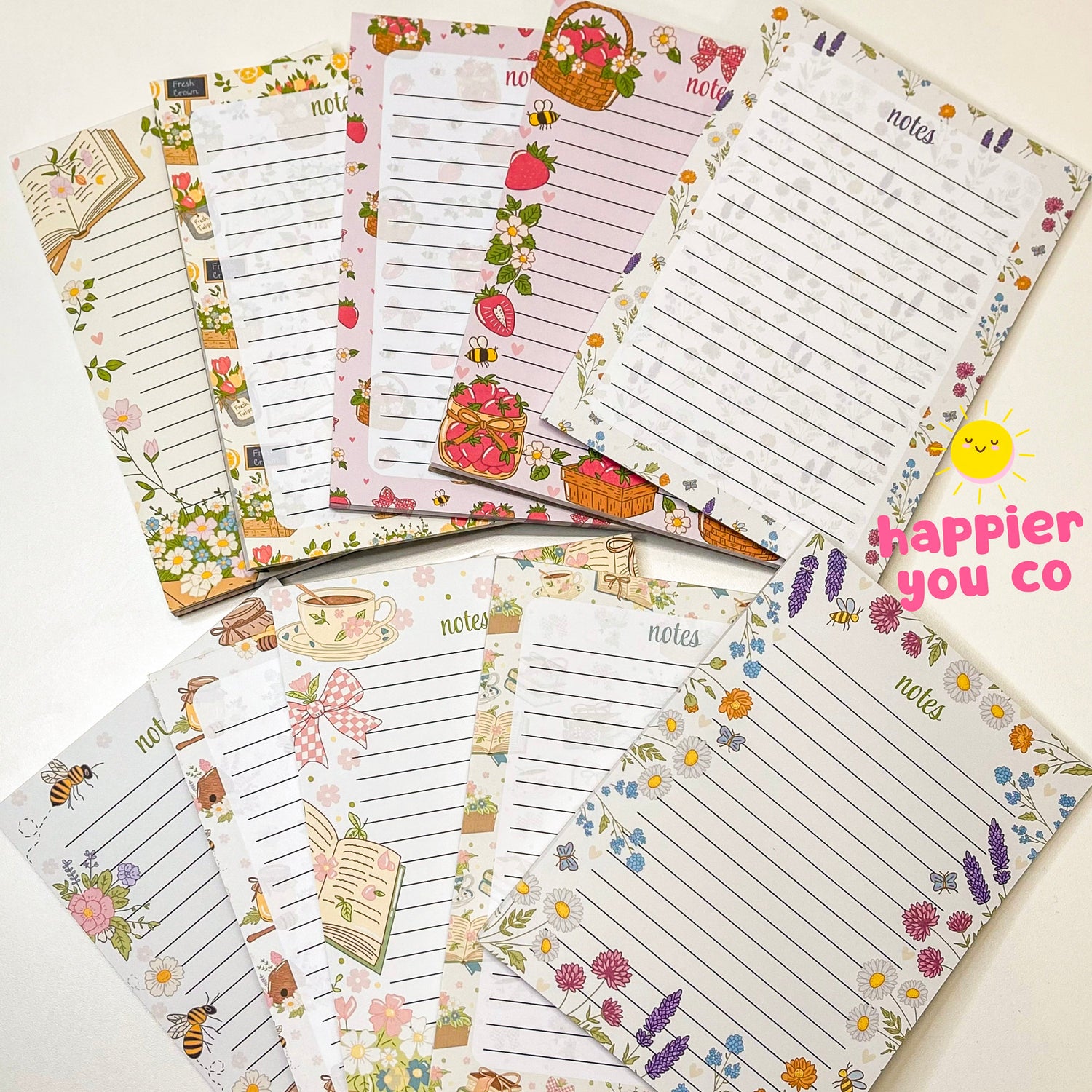 A variety of notepads with different colorful designs